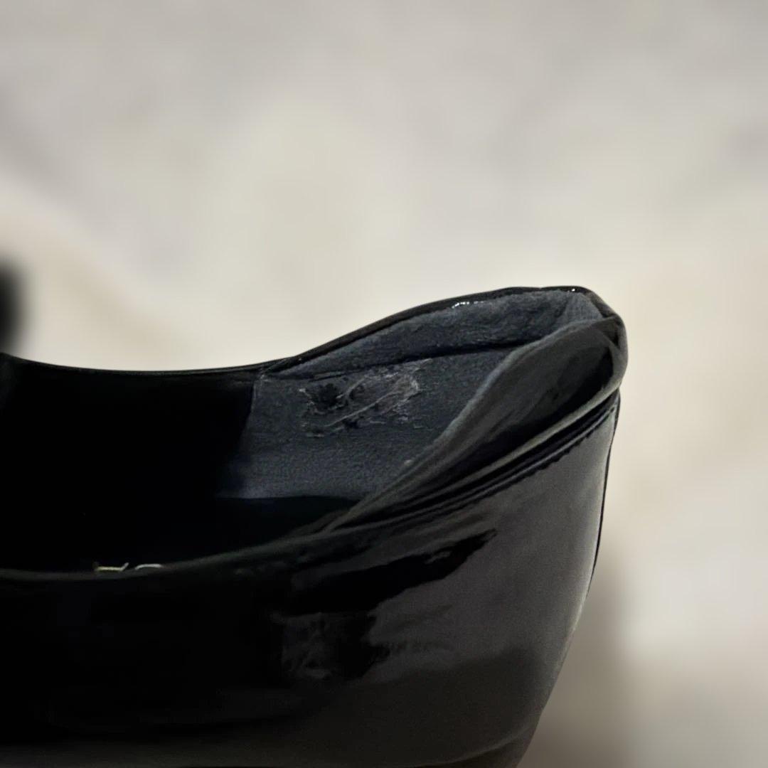 ヒルズアベニューOCEANICA ブラック エナメル ファー シューズ　厚底　黒