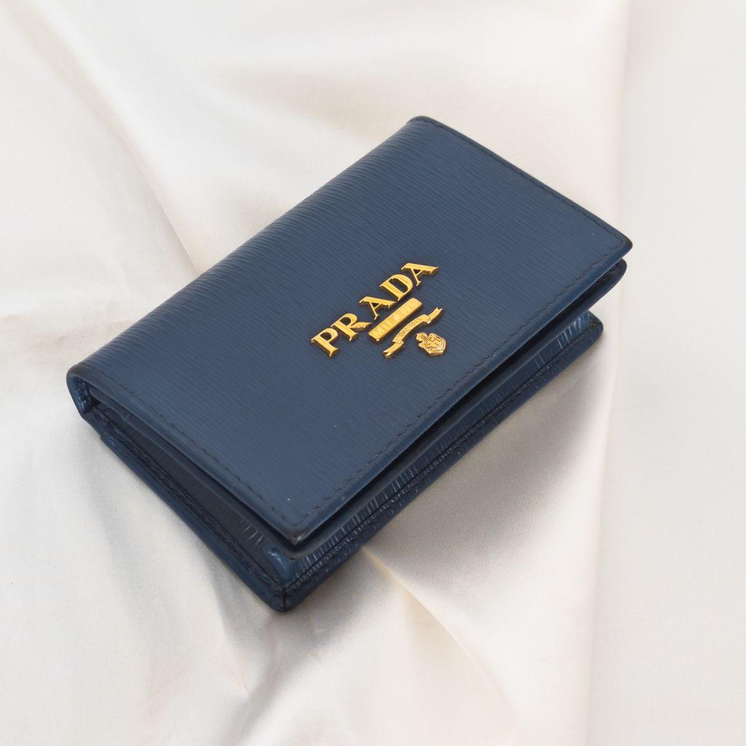 【美品】PRADA プラダ サフィアーノ 名刺入れ カードケース　ネイビー