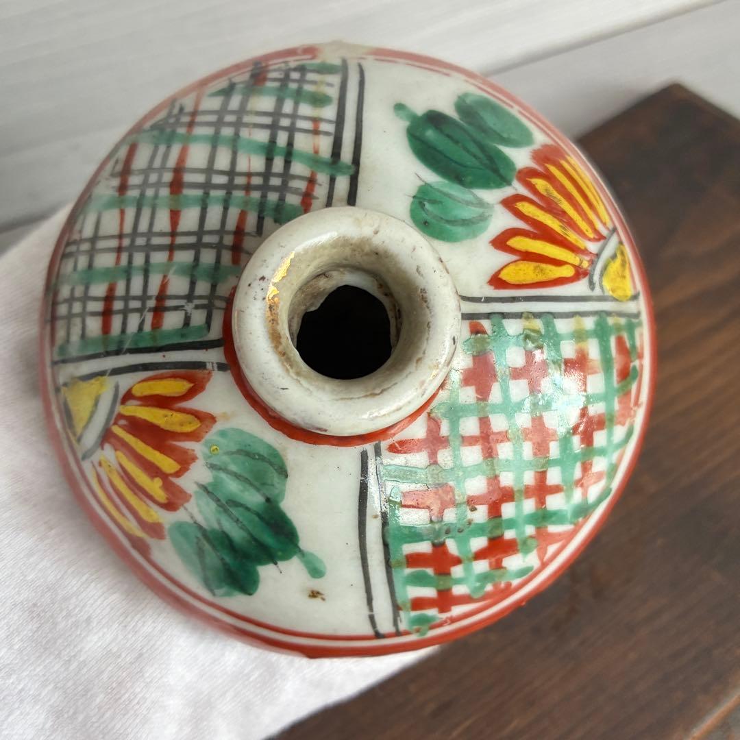 色絵油壺　骨董　時代物　一輪挿し　茶道具　古民具　インテリア　置物　花瓶