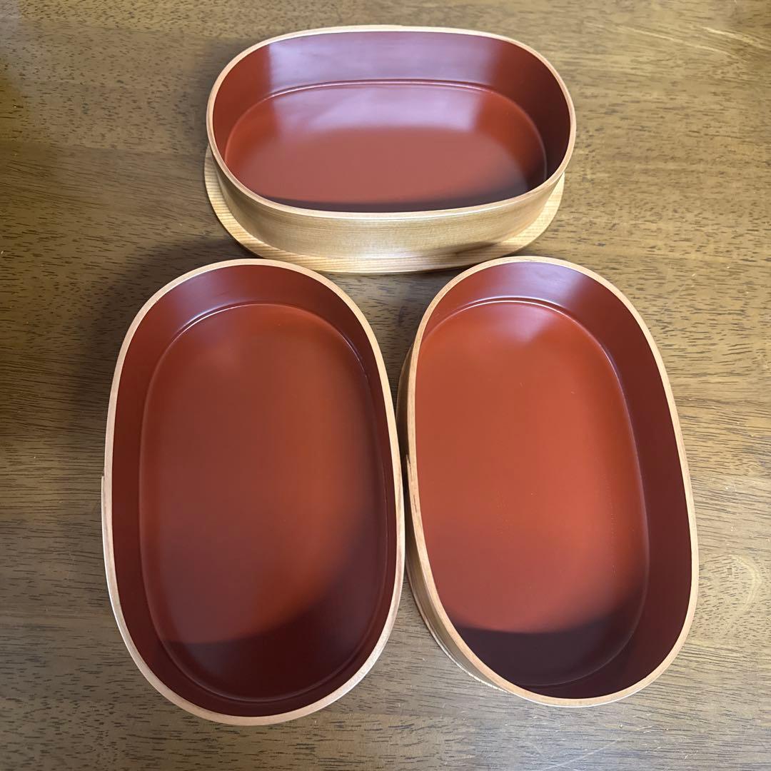 秋田　曲げわっぱ　未使用　弁当箱 朱塗　2段重ね