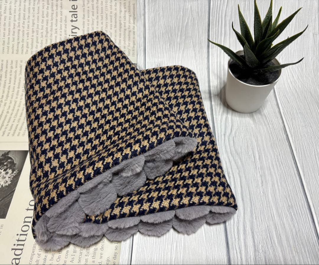 ハウンドツゥース柄のネックウォーマー　カシミア　　ポップコーンボア10点おまとめ