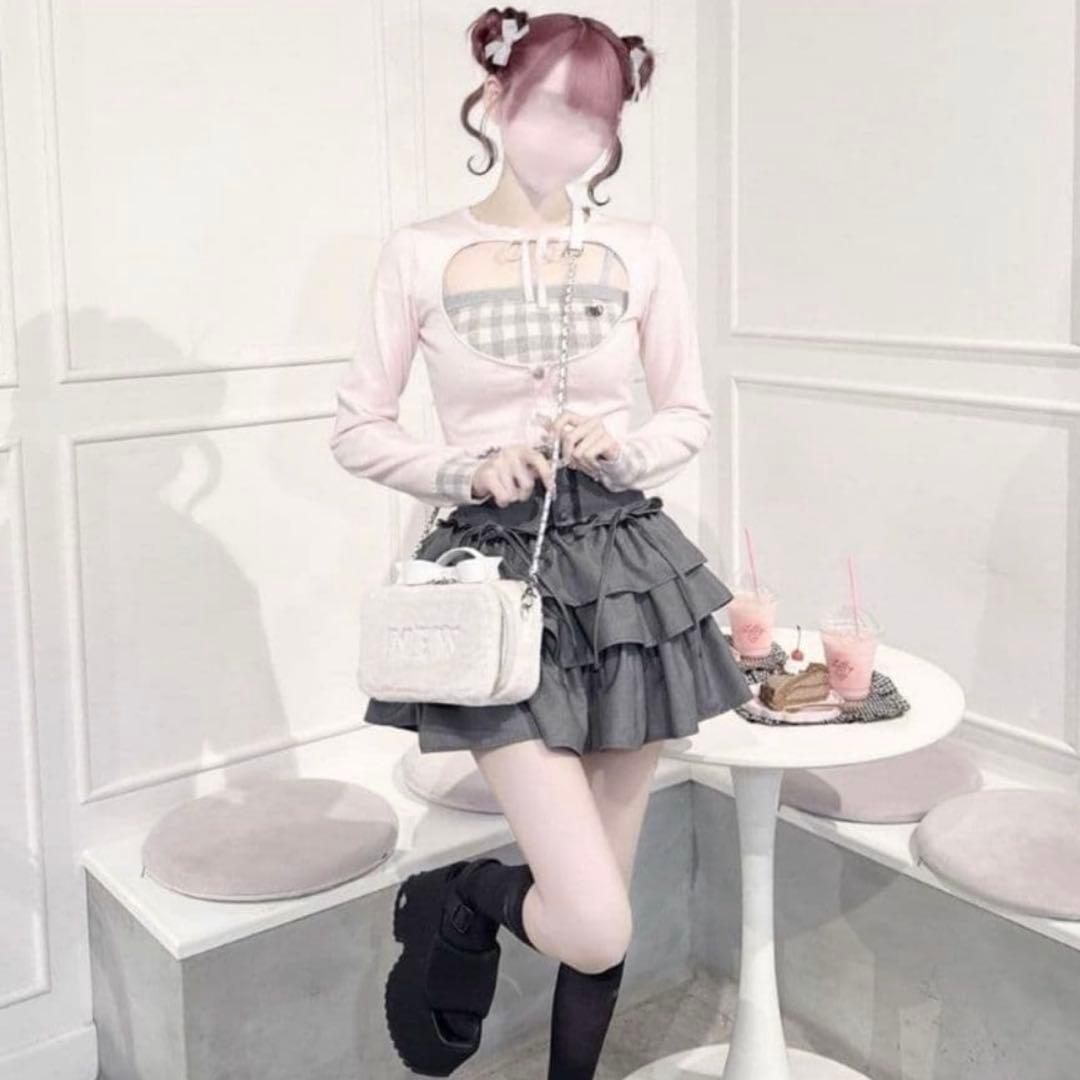 HONEYMEW ハニーミュウ　ギンガムアンサンブルトップス　ピンク