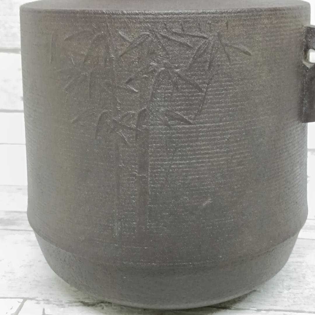 K102 茶道具 筒糸目釜 竹地紋 橋本辰敏 共箱 鉄釜 鉄製 銅製蓋 茶釜
