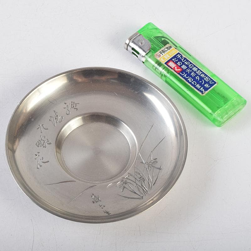 平安　邃古居　秦蔵六造　純錫　倣張萬順之作意　圓式茶托　五客　共箱　GR9455