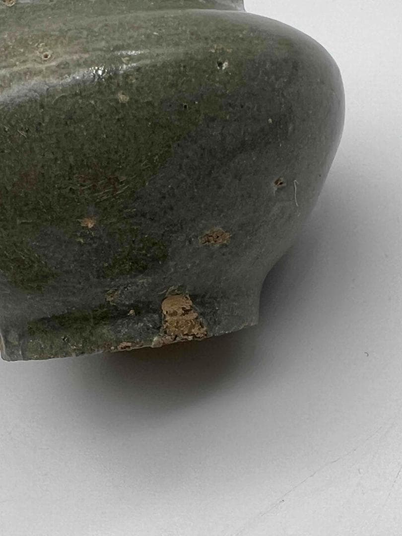 宋から元時代 青磁 龍泉窯刻花文壺　蓋付き　一対　茶入　茶道具(A-83)