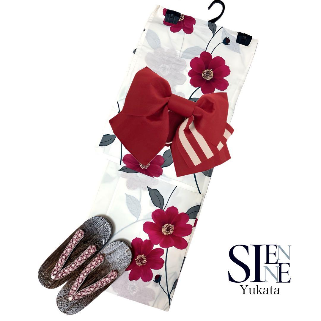 浴衣ジェンヌ 浴衣3点セット オフホワイト 赤 浴衣