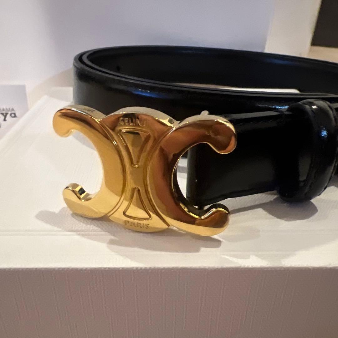 CELINE ブラックベルト ゴールドバックル