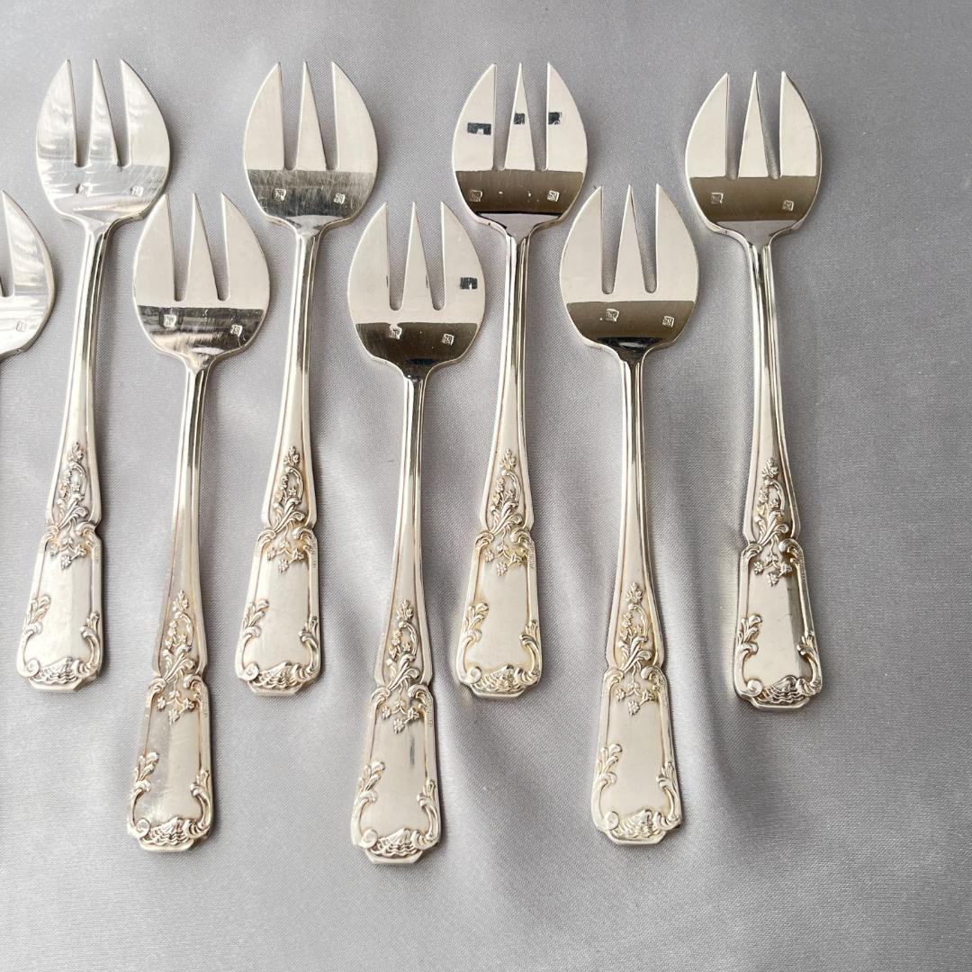 【仏蘭西】アールヌーボー オイスターフォーク 12本 13cm ケース