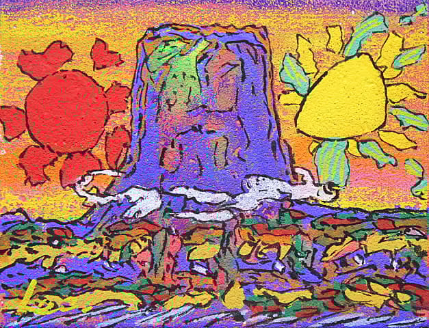 Lee【日月青富士】 日本画 0号