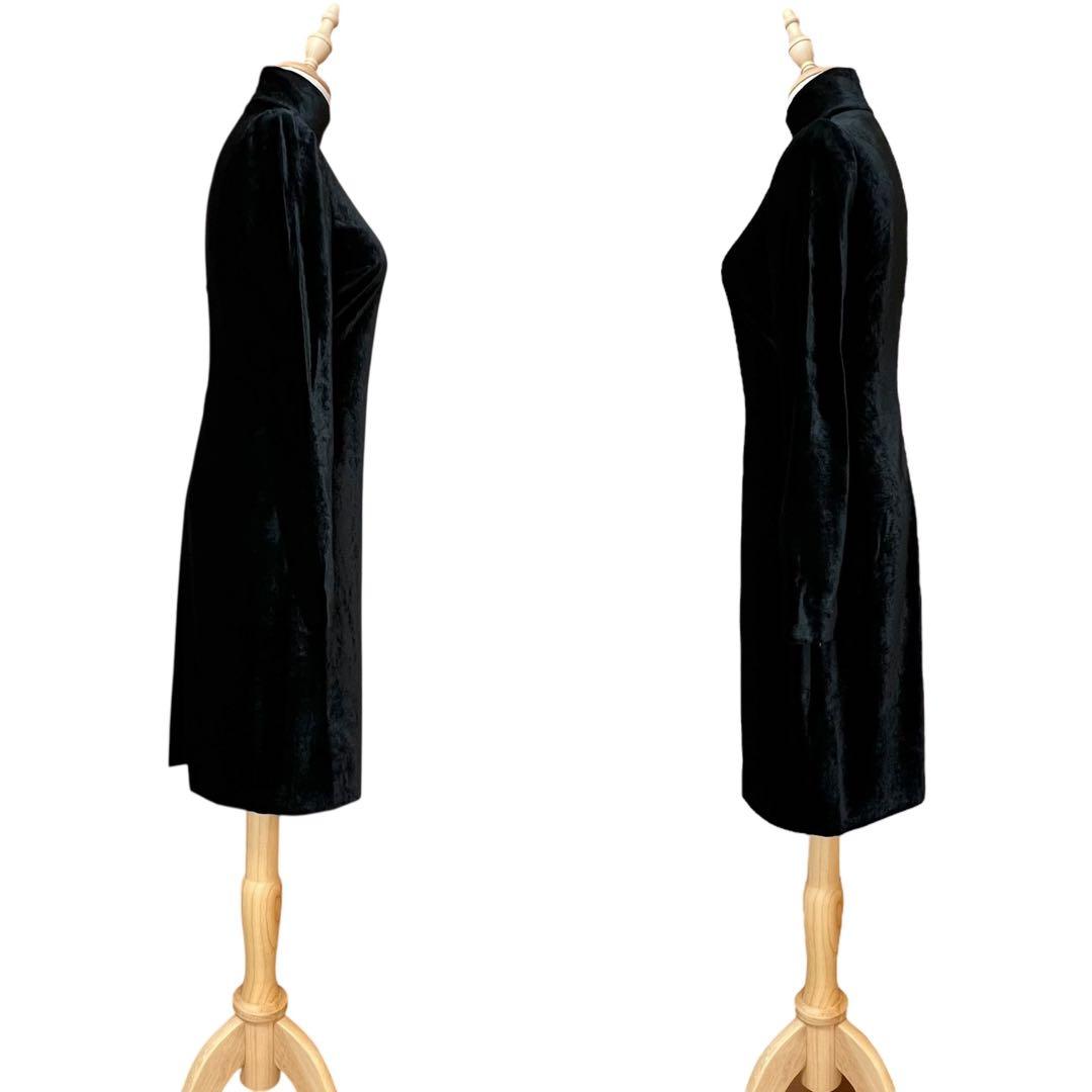 【ラルフローレンパープルレーベル】ハイネックベロアワンピース☆シルク混☆黒☆S