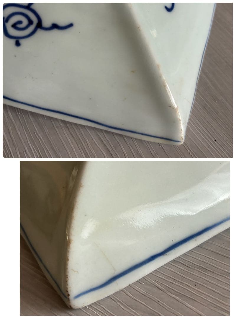 時代物 染付 牡丹文 角大皿 飾り皿 盛皿 骨董