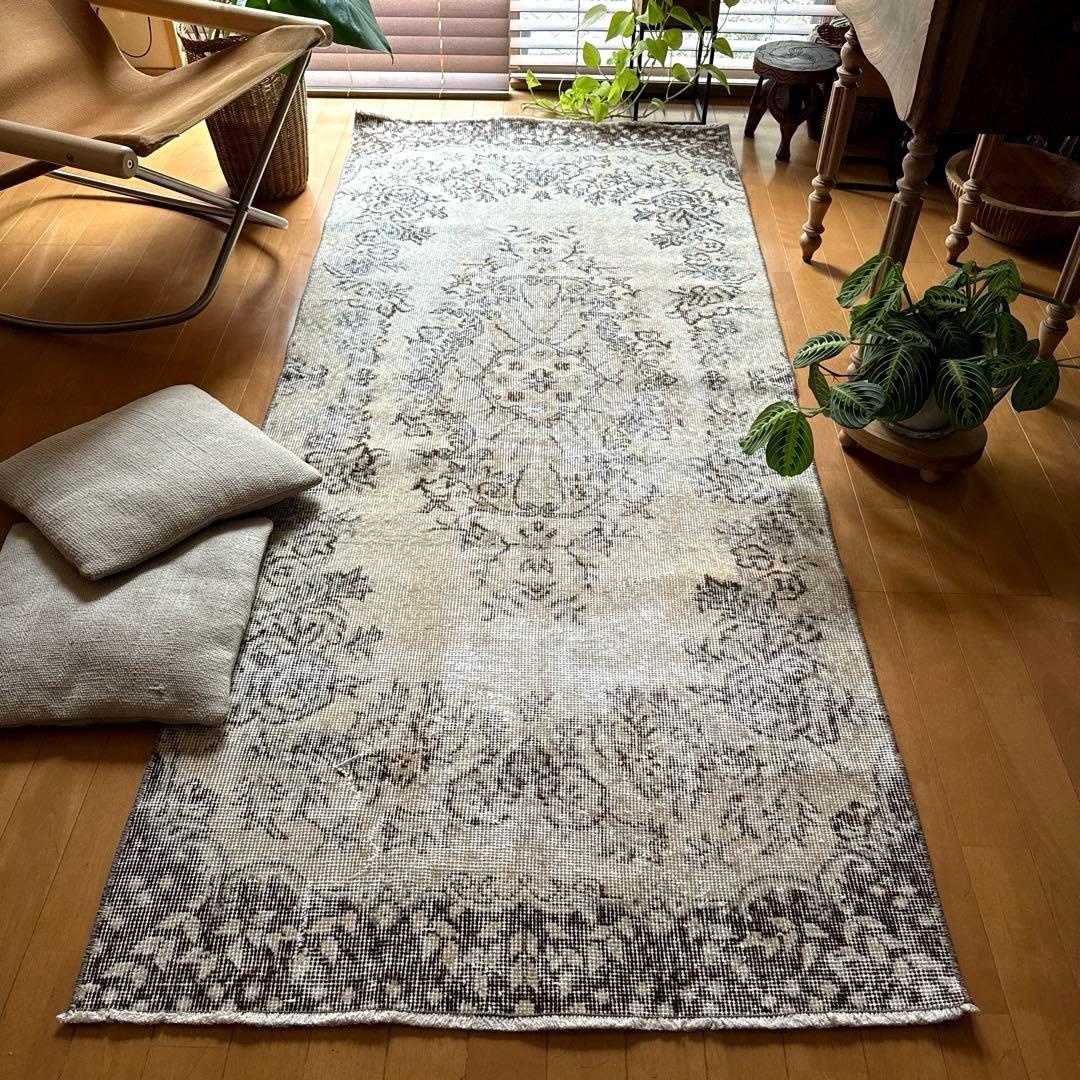 88×211 ナチュラルカラー　ブラウン　メダリオン　トルコヴィンテージラグ