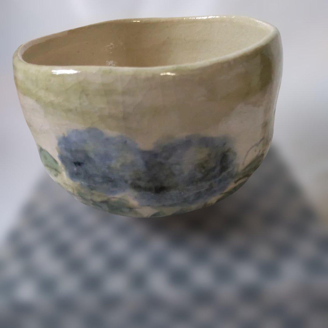楽焼 楽入窯 吉村楽入 造 絵付け あじさい 茶碗 楽茶碗 茶道具 抹茶碗 新品