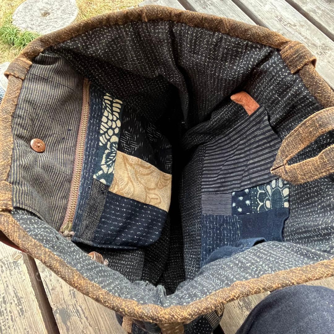 胡桃の下かご付きパッチワークバッグ