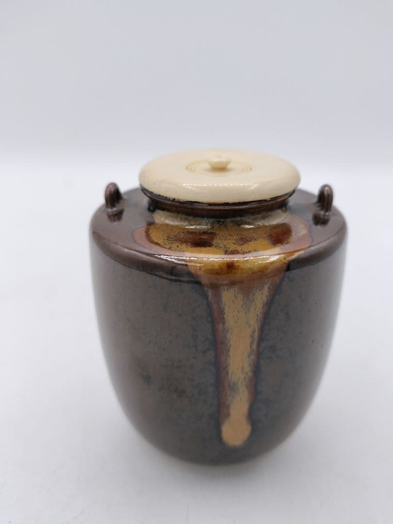 c846 茶入 笹枕写 膳所　淡海陽炎園 尋牛斎箱書 木箱 茶道具 古物