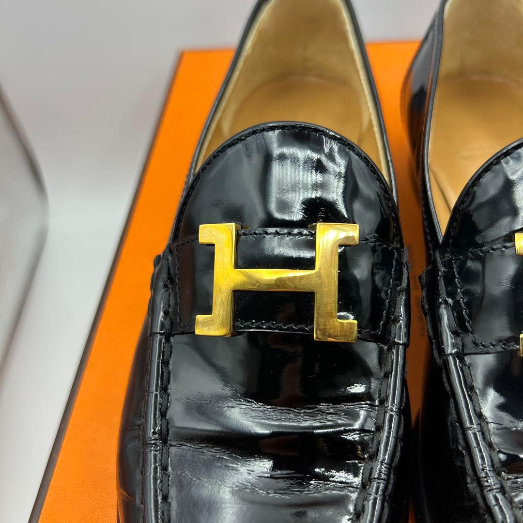 極美品 エルメス コンスタンス Hロゴ ブラック ローファー 36 1/2