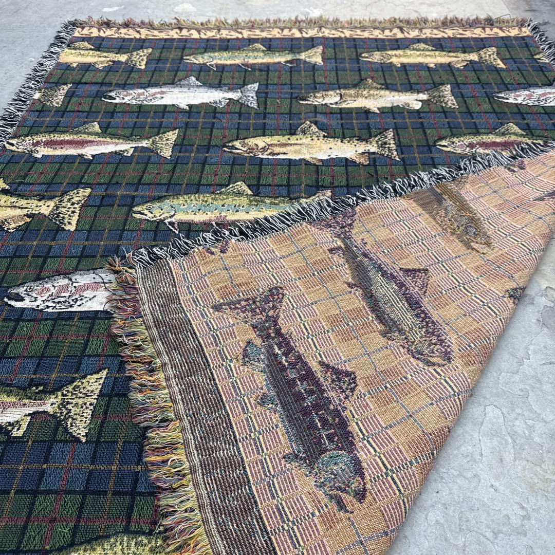 釣り　魚　マルチカバー　ソファーカバー　ヴィンテージラグ　158x128