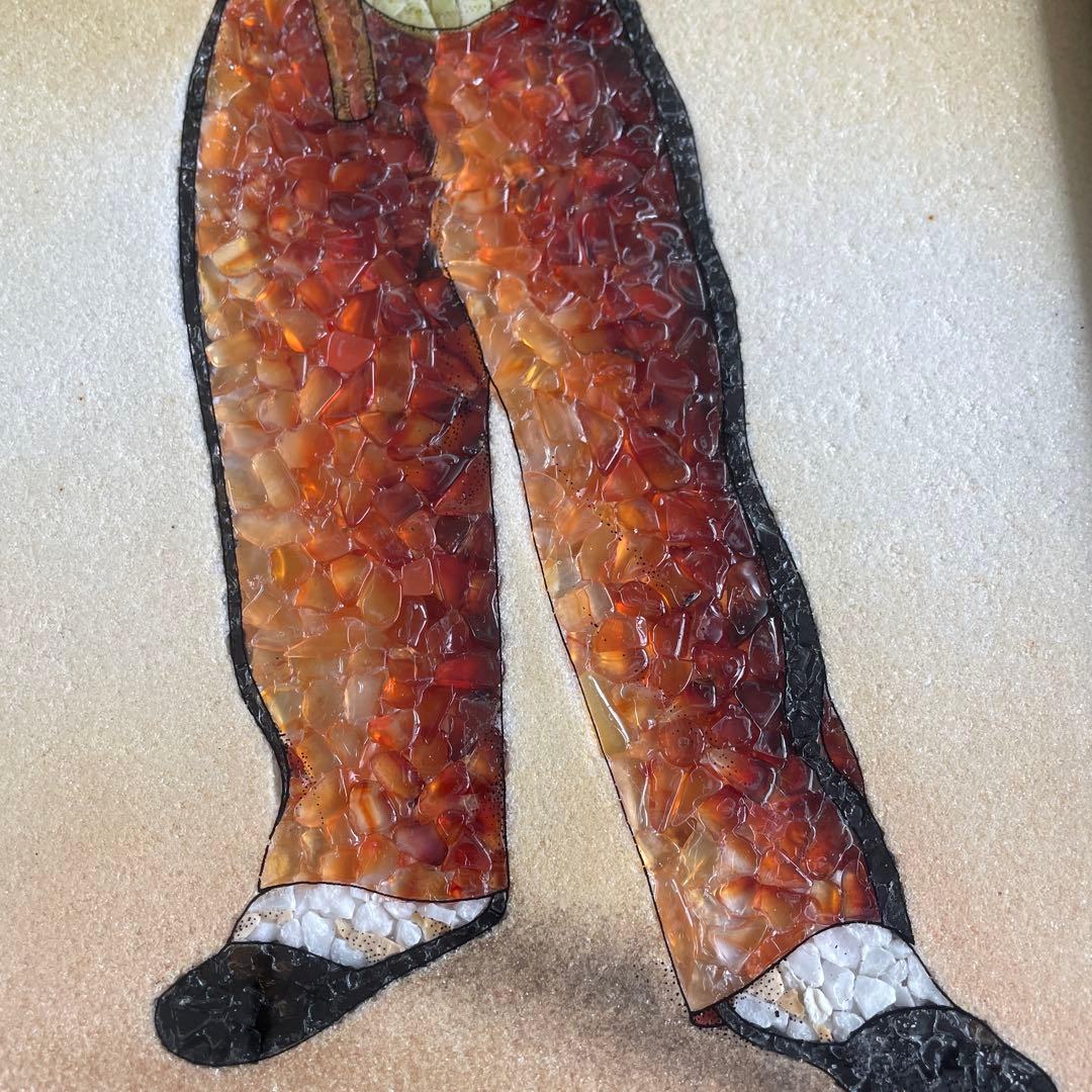 笛を吹く少年　天然大理石　プレミア品　額縁付