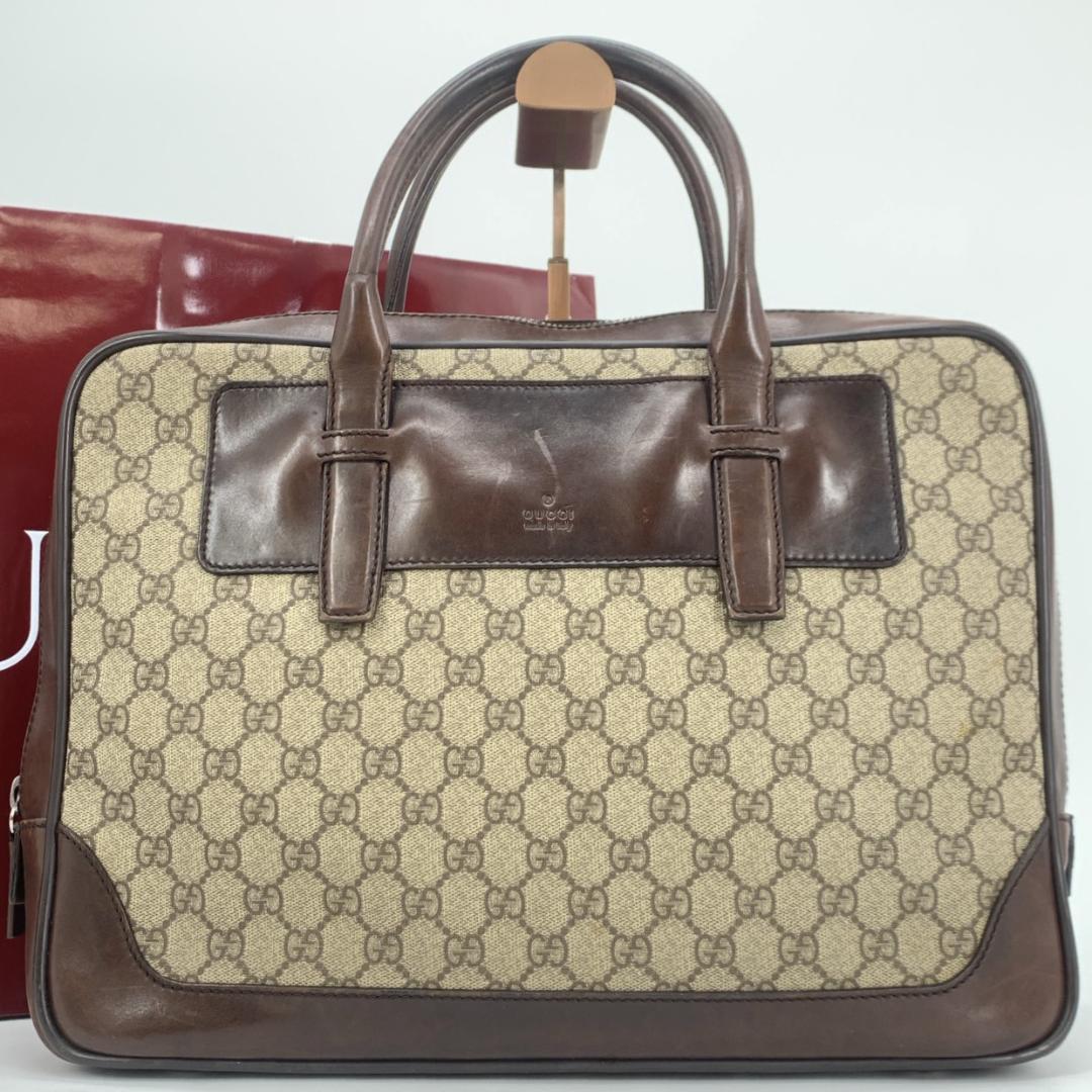 グッチ GGスプリーム GG柄 ビジネスバッグ ブリーフケース PVC ベージュ