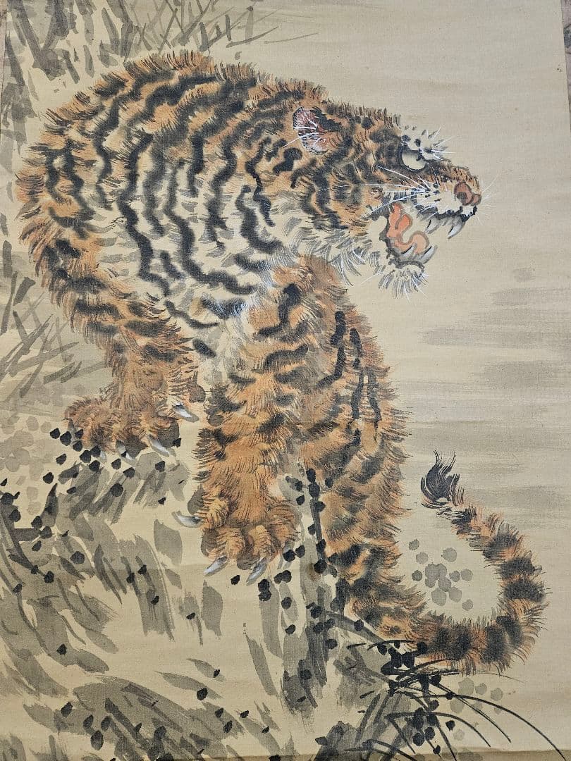 佐伯岸駒 虎之図 極細密 肉筆 絹本 江戸期絵師 掛軸