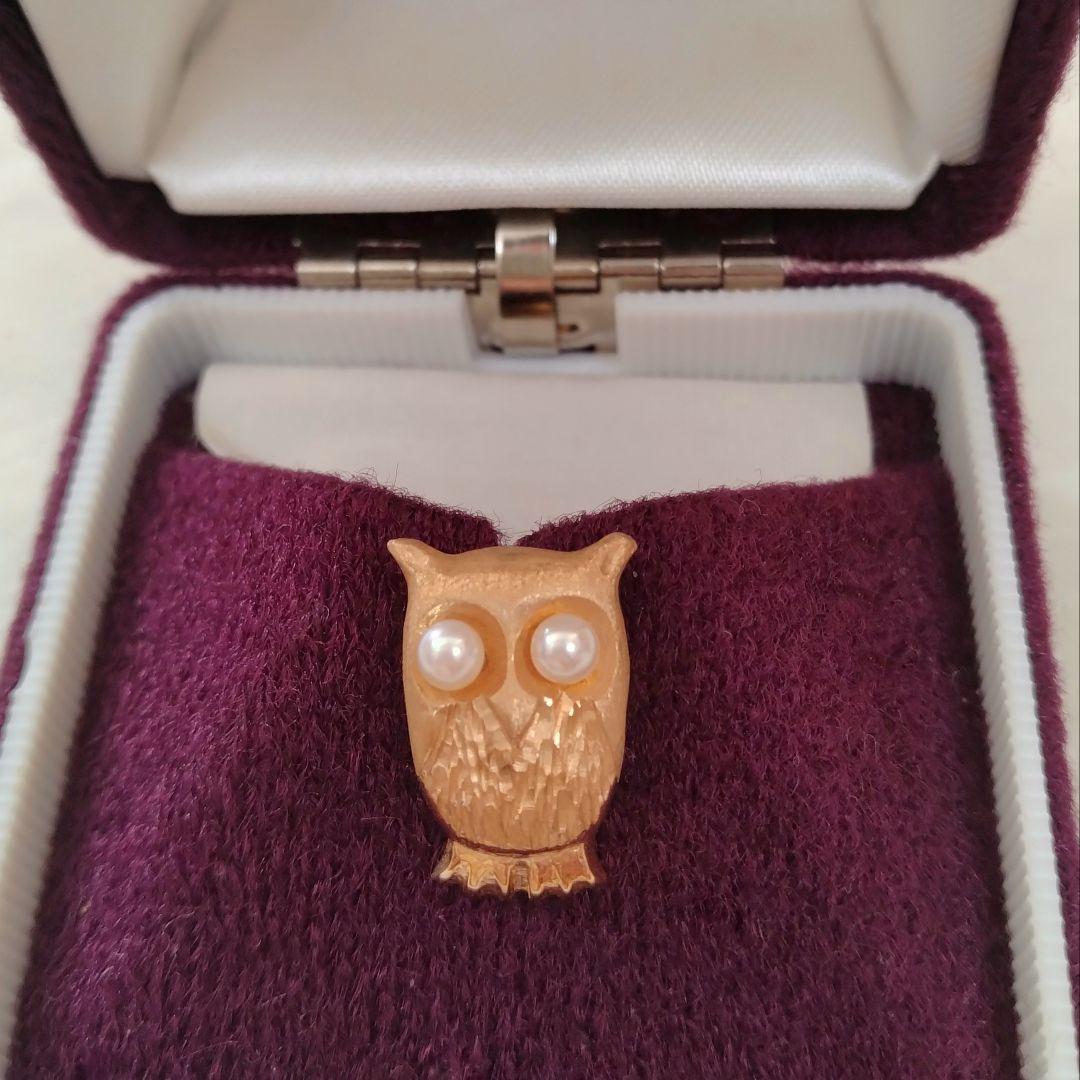 TASAKI フクロウ ピンブローチ K14YG