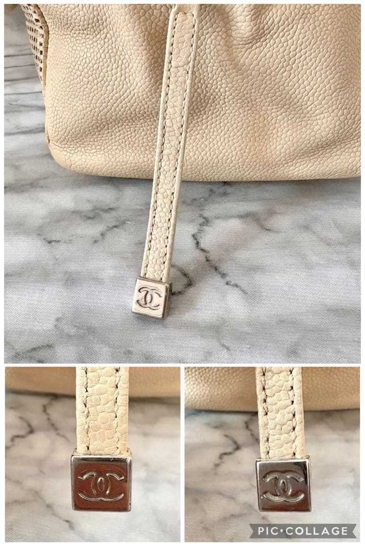 10万→♡シャネル パンチング ハンドバッグ ベージュ キャビアスキン デカココ