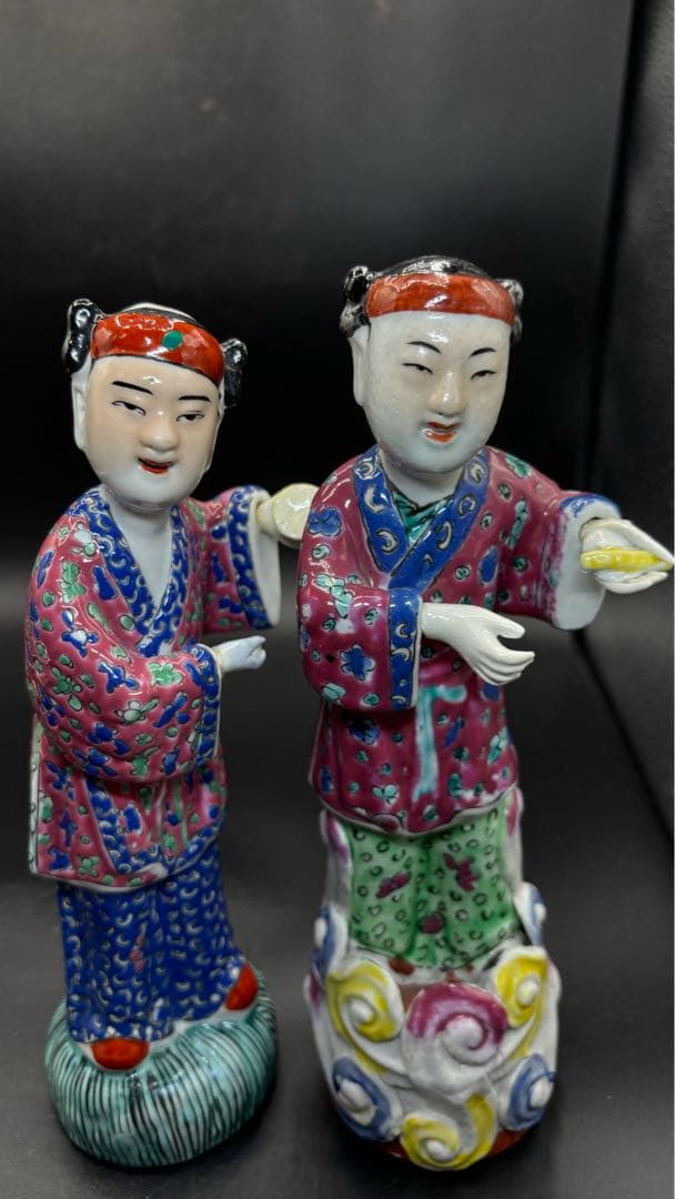 中国美術 古玩 色絵陶人形 陶器人形 高さ約25cm 置物 オブジェ 古董品