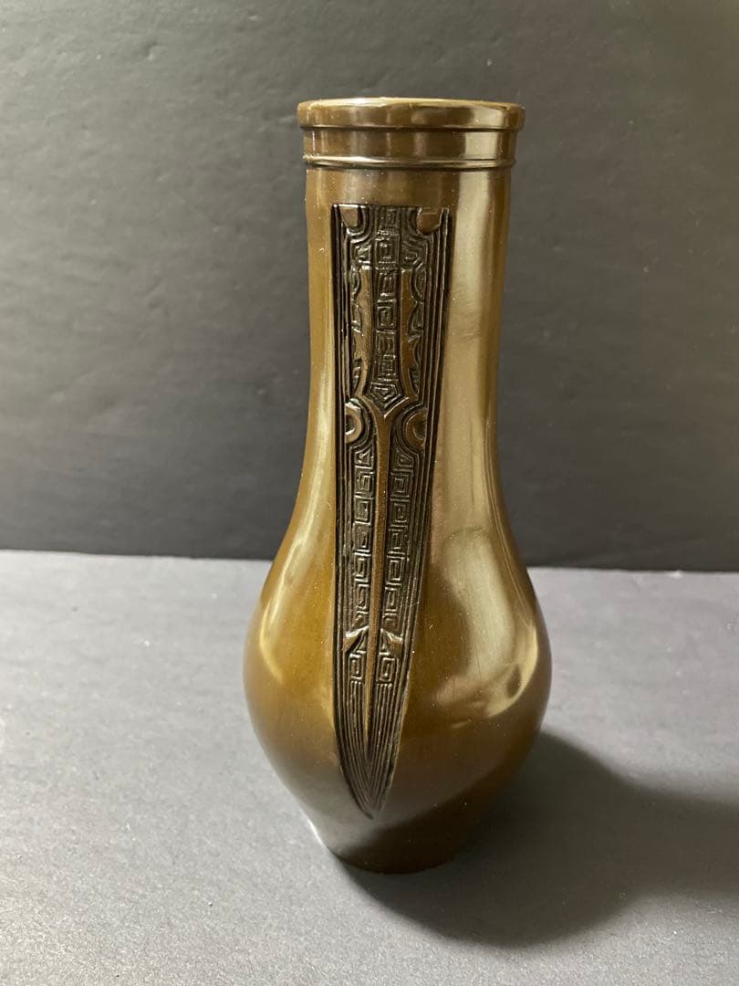 美品　高岡銅器 唐銅杓立 義正造 共箱付