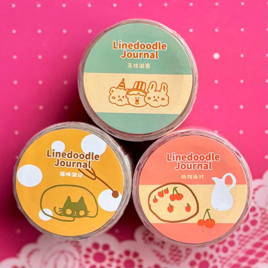 线条涂鸦日记 ラベラーシール 各3cm×2m 3点セット 日記