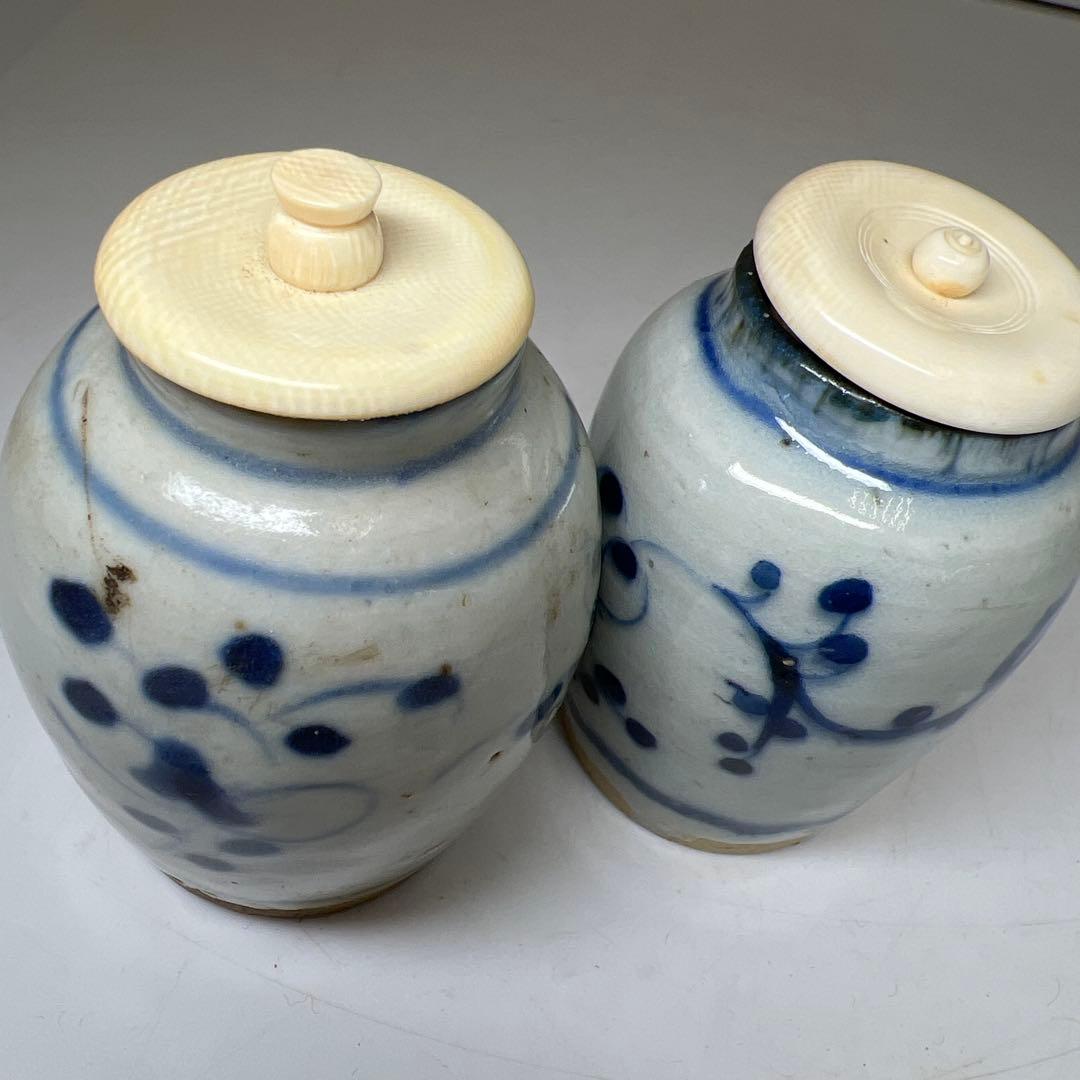 中国明時代　古染付茶入2客　高さ約7.5㎝　東Y8-0204①