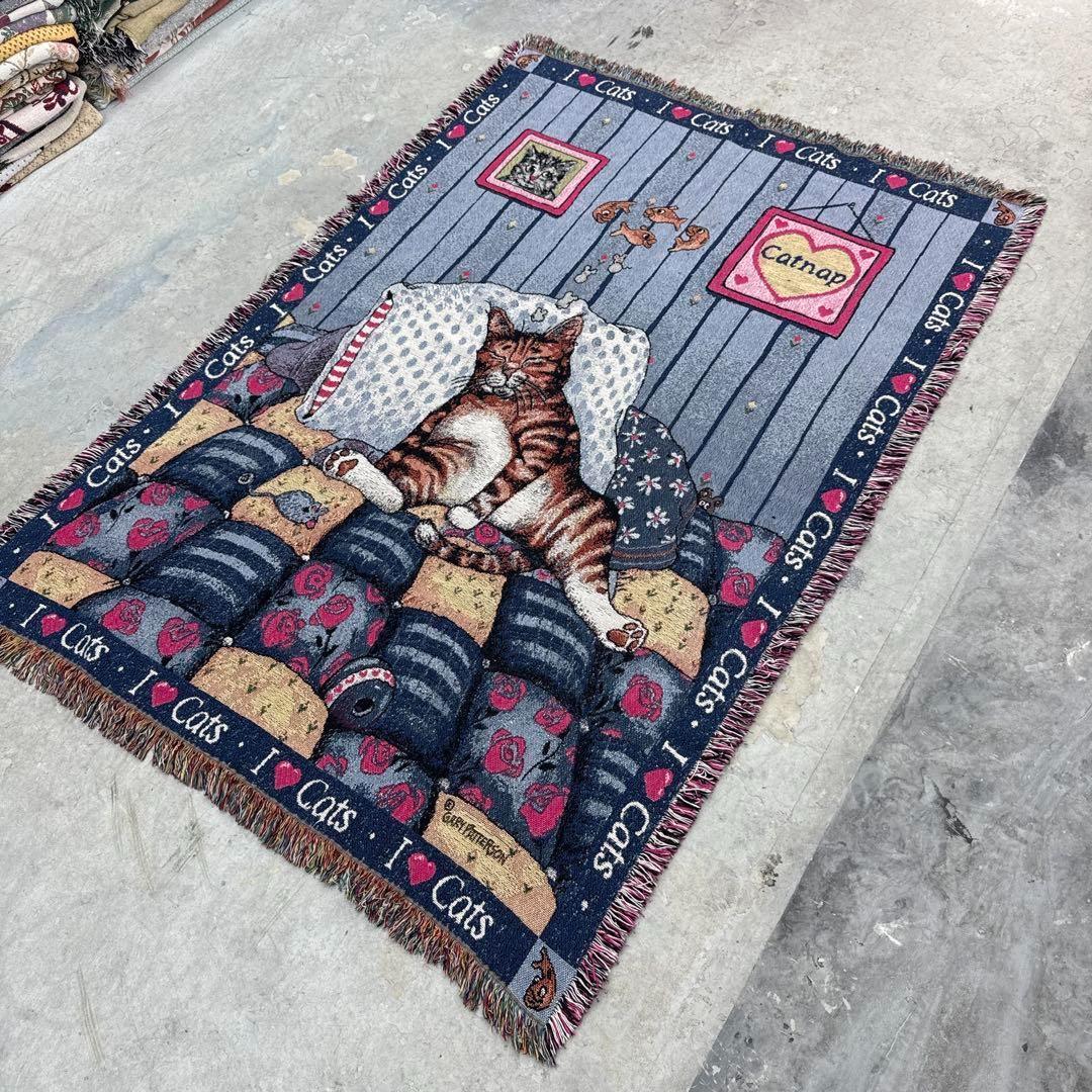 夢見る猫　マルチカバー　ソファーカバー　ヴィンテージラグ182x126