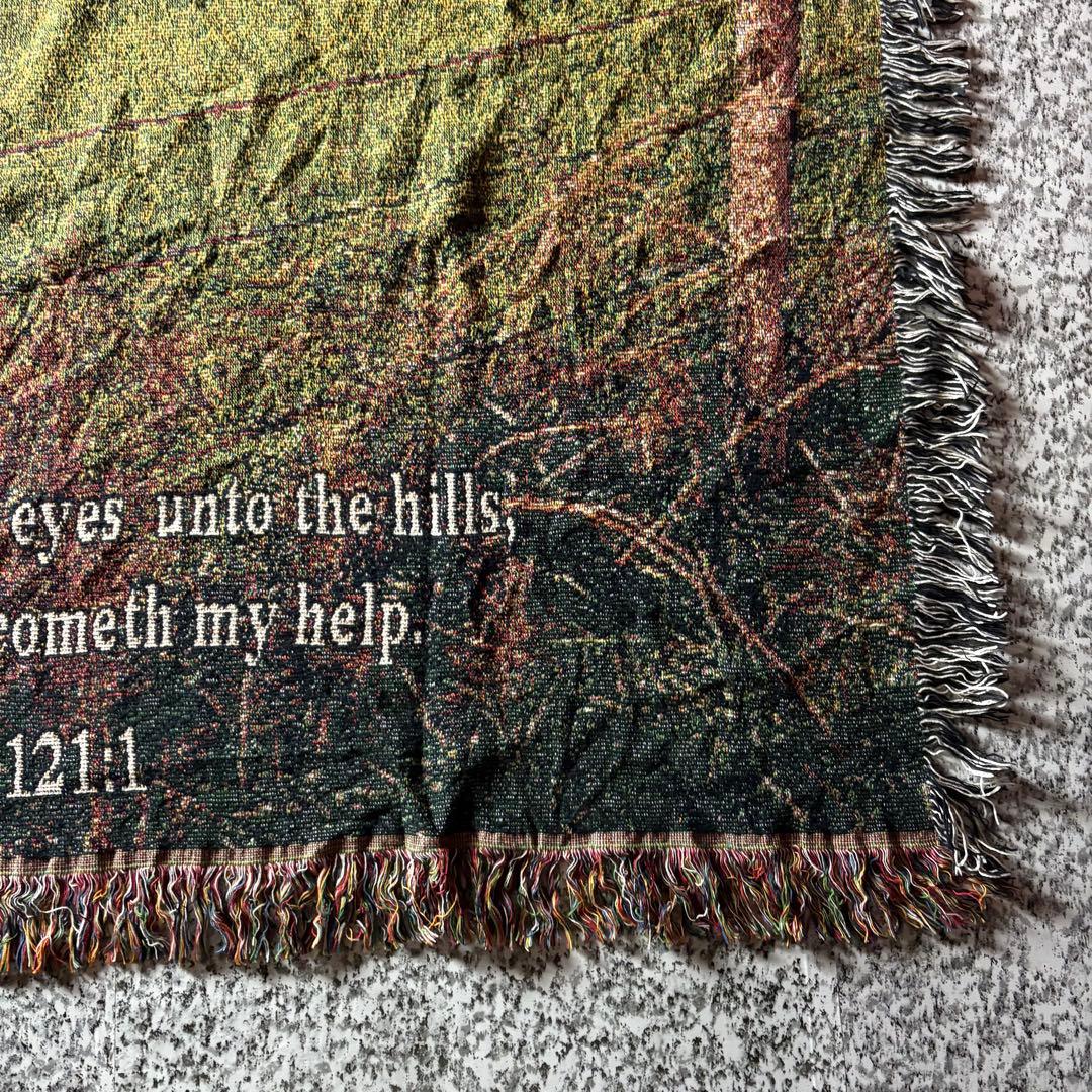 【90sオールド】風景画　フリンジ付き　ヴィンテージラグ　タペストリー