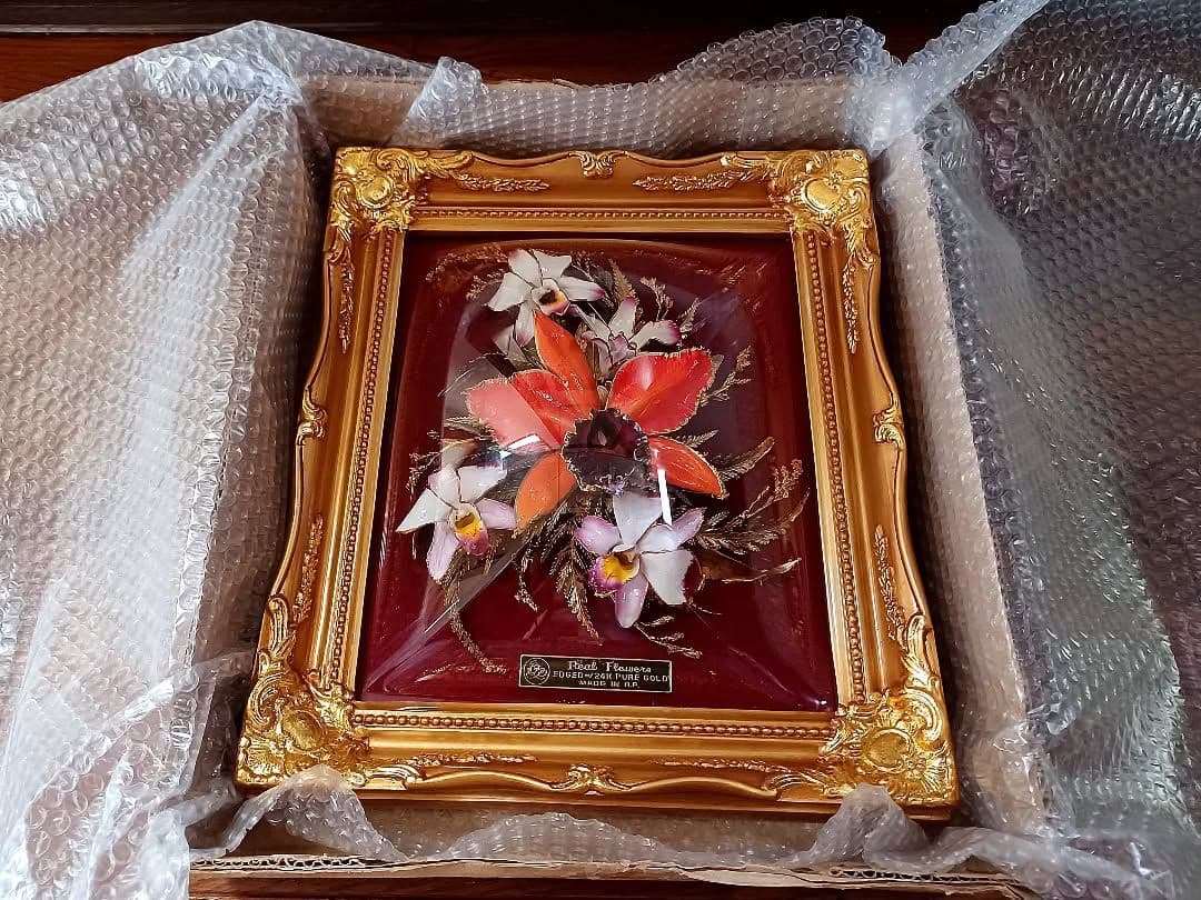 24K♤PURE GOLDエッジ加工／デンドロビウム 蘭 プリザーブドフラワー