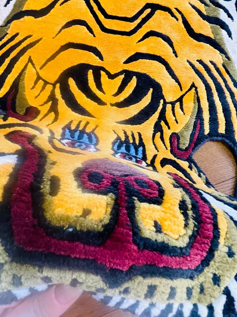 【SALE】高級シルク製 本革 チベタンタイガーラグ L146.5cm 希少