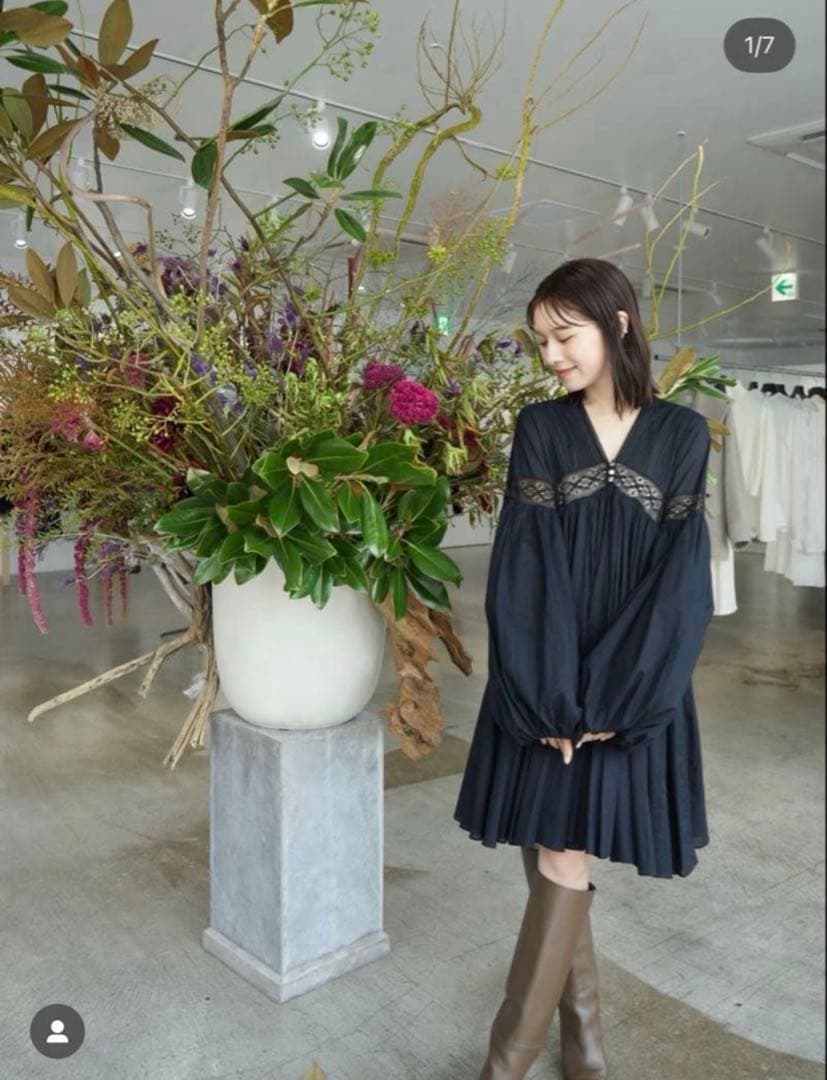 【laubeblanc】Yoke Lace Volume Dress ブラック