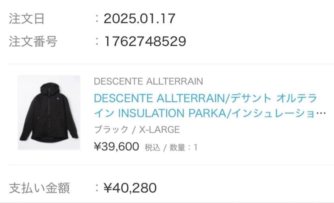 DESCENTE ALLTERRAINオルテライン　インシュレーションパーカー