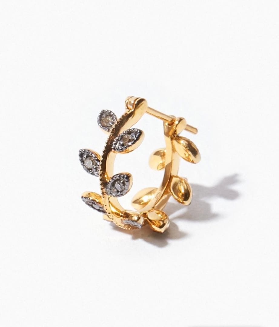 [citronnier] リーフ パヴェダイヤモンド ミニフープ シングルピアス