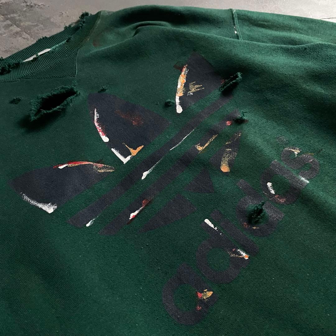 90's adidas”両面プリント”銀タグ“ペンキ“常田“boro sweat