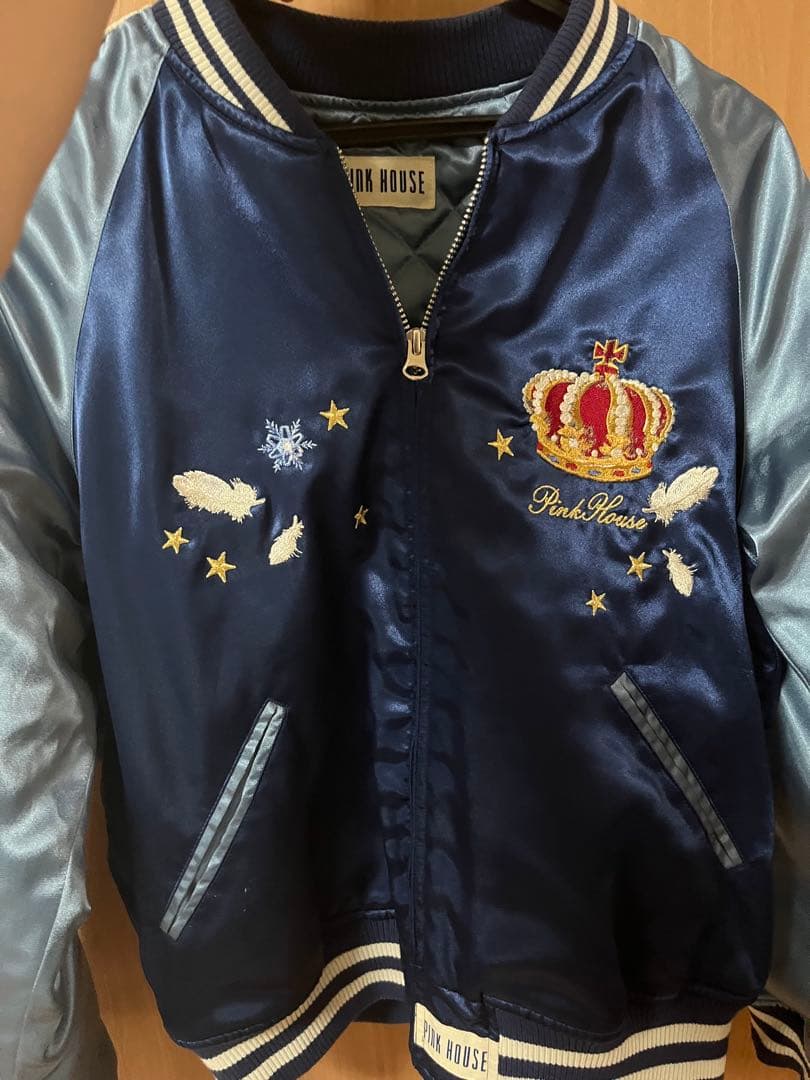 Pink House スカジャン ネイビー 猫刺繍