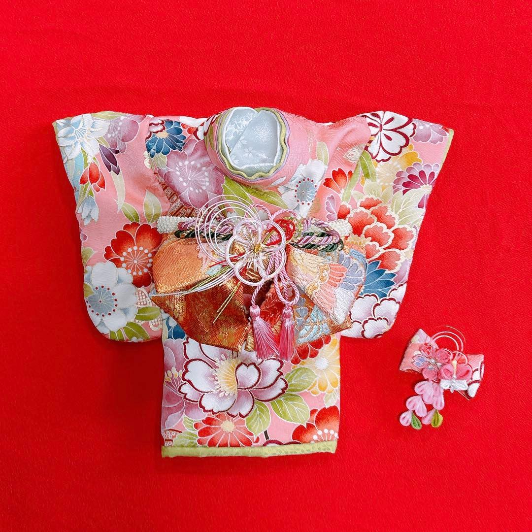 即納✨犬の着物✨犬用本格振袖 犬服 S 髪飾り付き 正絹金彩入り ピンク