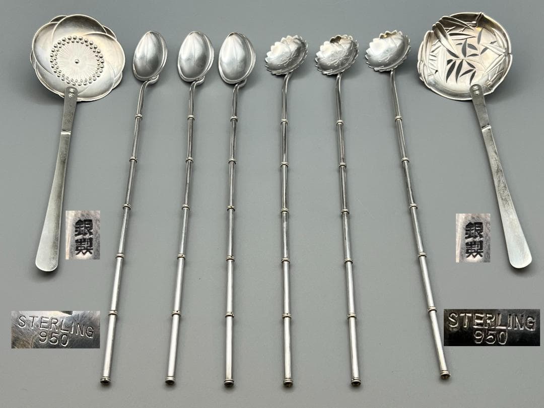 銀製 STERLING 950 湯豆腐スプーンとストロー スプーン 8点セット