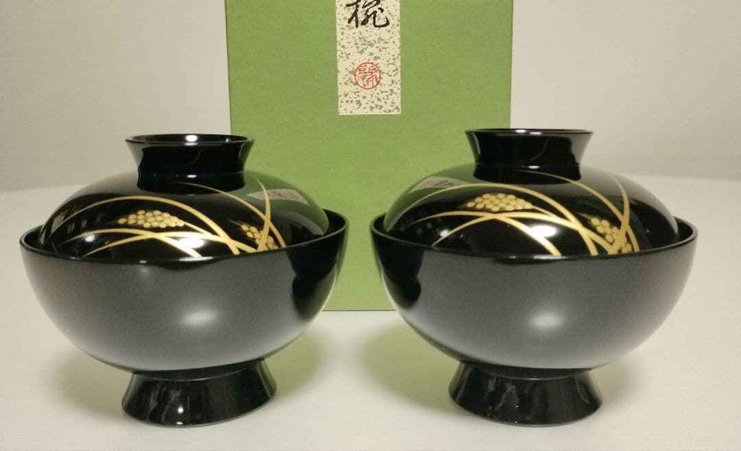 京都　平安象彦　稲穂蒔絵　吸物椀　2客