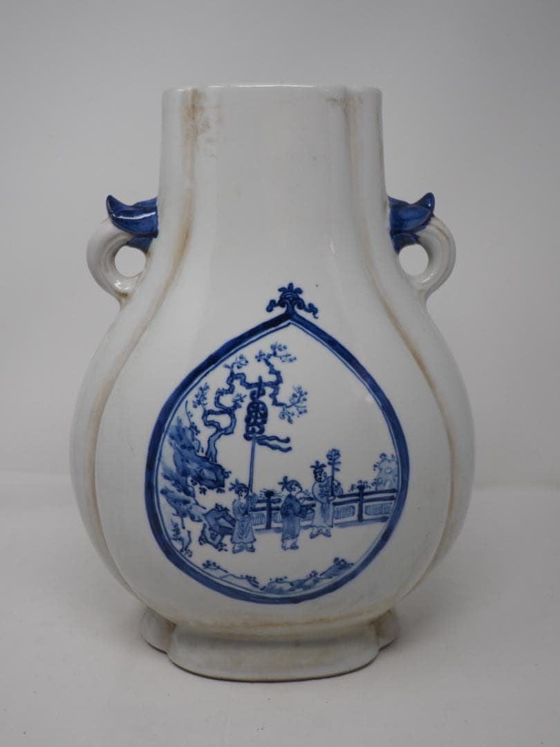 染付唐子文様　花瓶　安南焼　乾隆年製　中国　-SO