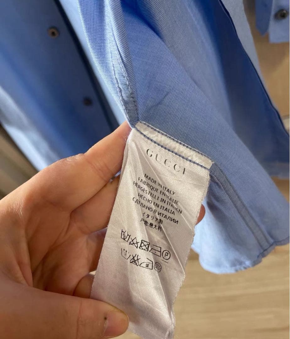 Gucci グッチライトブルー 長袖シャツ ボタンアップ