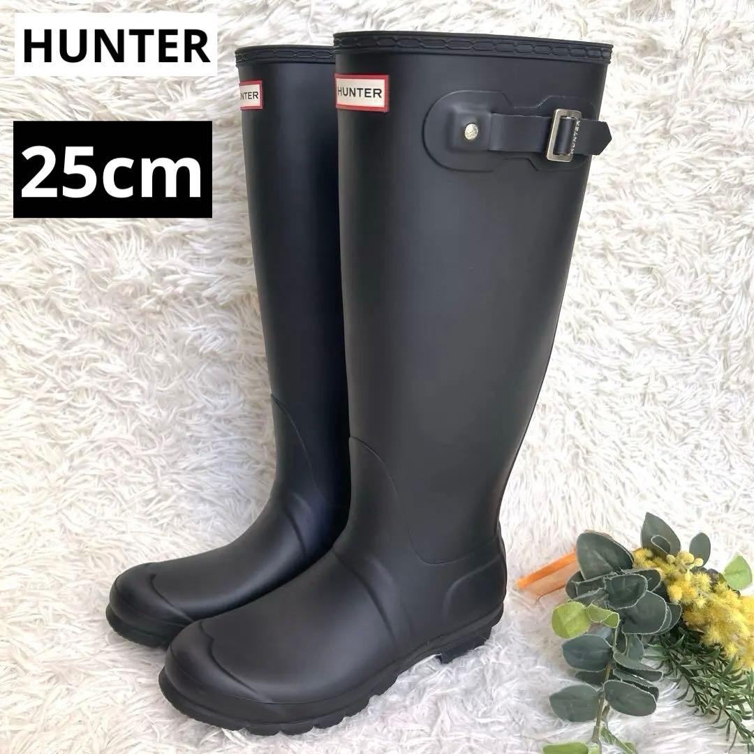 極美品✨HUNTER レインブーツ 黒 ロング ラバー レディース UK6