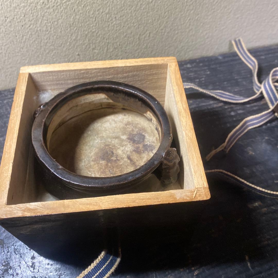 中国古玩　三つ足黒釉香炉7cm11cm