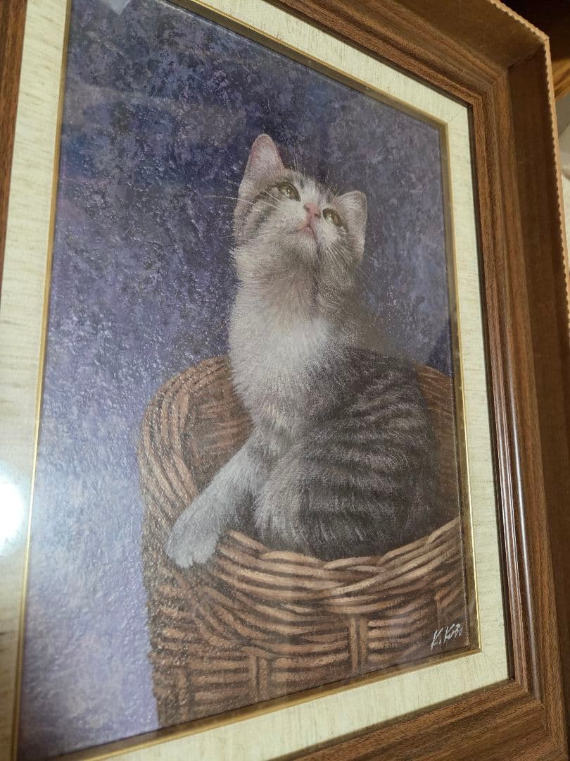 久保幸造画伯　油絵　「猫のいる風景」 サイン入り