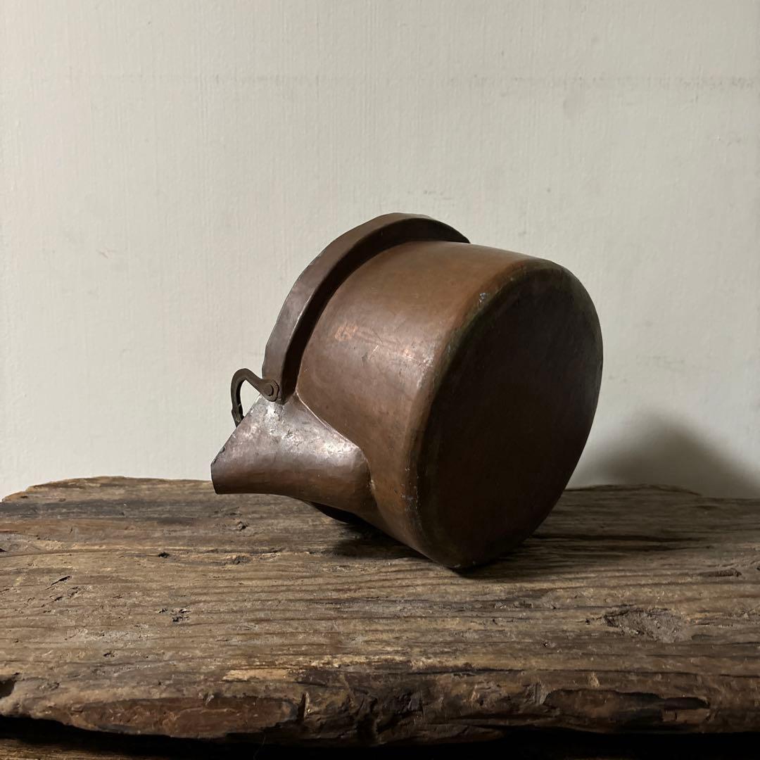 シャビー　古い片口銅鍋　⑥ コッパーケトル　片口　ガーデニング　古道具　検:李朝