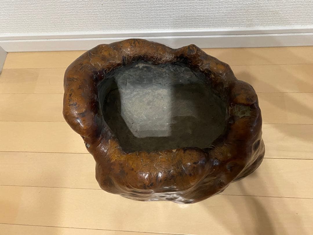 F木製 火鉢 古民具　時代物 木瘤涼炉台 涼炉台 たばこ盆 煙草盆莨盆 樹瘤莨盆