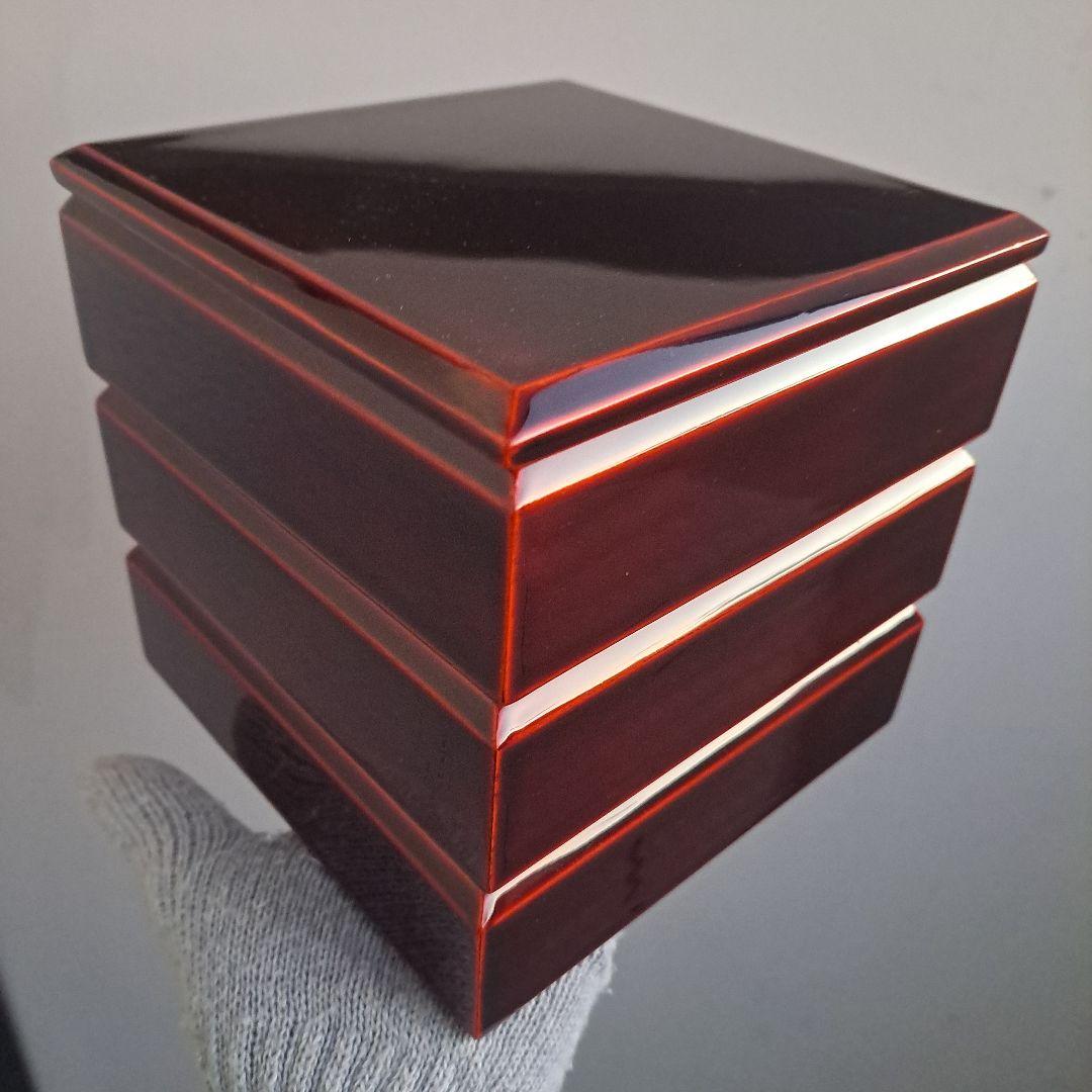 【会津漆器　5.5寸　ダイヤ/校倉型　3段重箱】天然木製　溜塗　　長期保管品